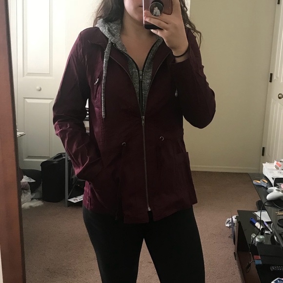 Wine Long Sleeve Hooded Utility Jacket - Picture 3 of 7